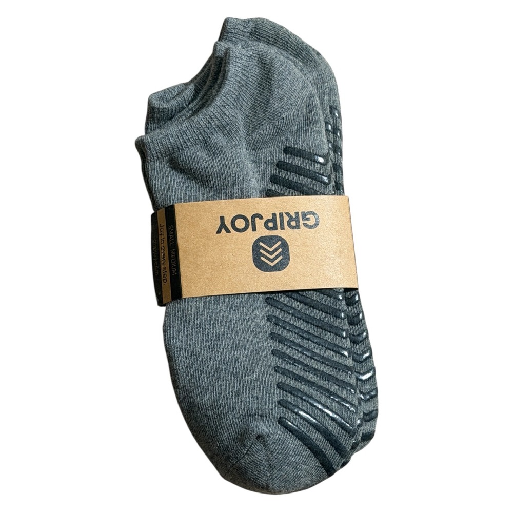 GRIPJOY Low Cut Grip Socks Gray S/M 3 Pack Unisex Non-Slip Yoga Pilates Fitness
